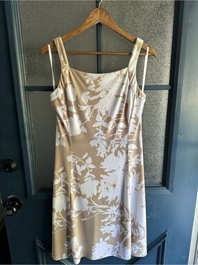Chaps Beige and White Floral Midi Dress